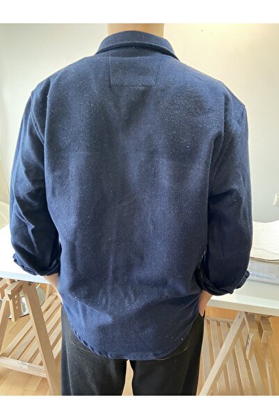 Tarz Cool Синя чоловіча сорочка Slim Fit з двома кишенями та клапанами