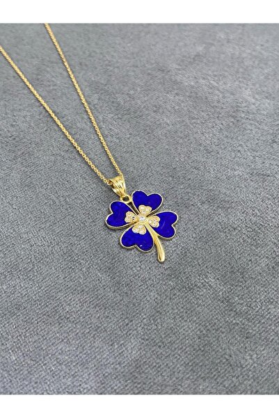 ARSLANTAŞ 1989 14 Ayar Altın Mavi Mineli Yonca Kolye Ucu