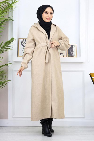Modamihram Front Tied Kachet Coat Beige 19169