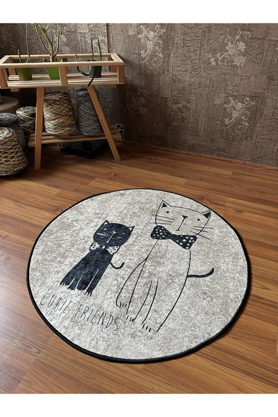 DECORİST YUVARLAK RUSTİK DESENLİ KAYMAZ ÖZELLİKLİ DOKUMA TABAN YIKANABİLİR Kİ...