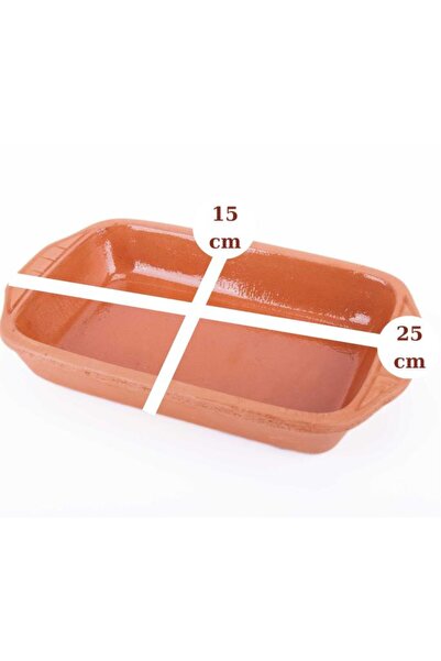 ELİZİ Elizi Çömlekleri 2’li Dikdörtgen Sırlı Fırın Tepsisi, Toprak Güveç Fırın Kabı Seti SIRLI (25x15cm)