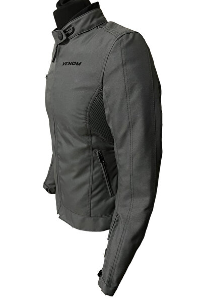 VENOM Alice Kadın Motorcu Montu Gri Lady Mont