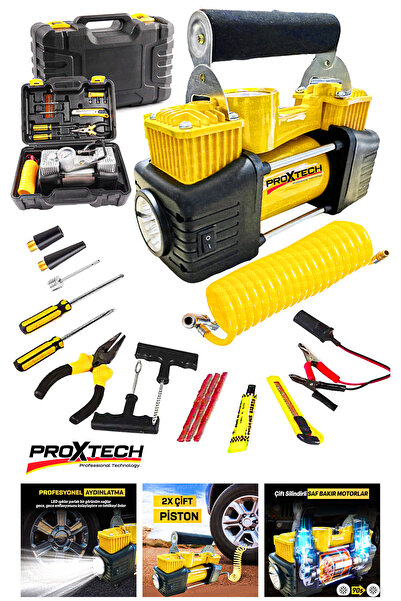 PROXTECH Profesyonel Çift Pistonlu 12V 150 Psi Hızlı Dolum Araba Lastik Bot Ş...
