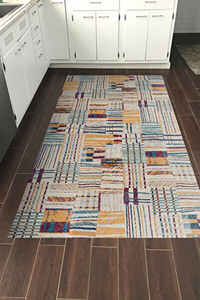 Dekoreko Dijital Mutfak Halısı Trend Keçe Kaymaz Taban Modern Harper Renkli