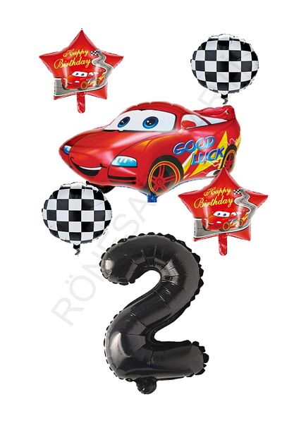 RÖNESANS PARTİ Starry Car Foil Balloon Set - Age 2 Racing Themed