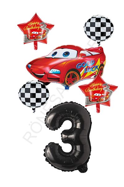 RÖNESANS PARTİ Desingx Racing and Car Star Foil Balloon Set - Age 3 Design 897754