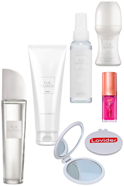 AVON Pur Blanca Kadın Parfüm 4'lü Set + Blossom Dudak Yağı + Lovider Cep Ayna...