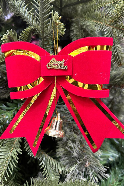 BeySüS Yılbaşı Çam Ağacı Süsü Fiyonk Kırmızı Merry Christmas