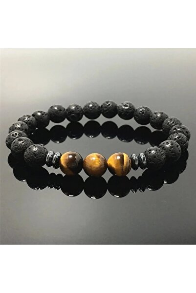 serbestmoda هدية سوار رجالي - عين الهيماتيت وحجر الحمم البركانية، حجر طبيعي ل...