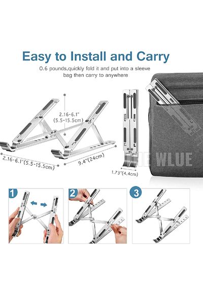 The Wlue حامل الكمبيوتر اللوحي والكمبيوتر المحمول من الألومنيوم مقاس 10-17 بوصة قابل للطي بارتفاع قابل للتعديل