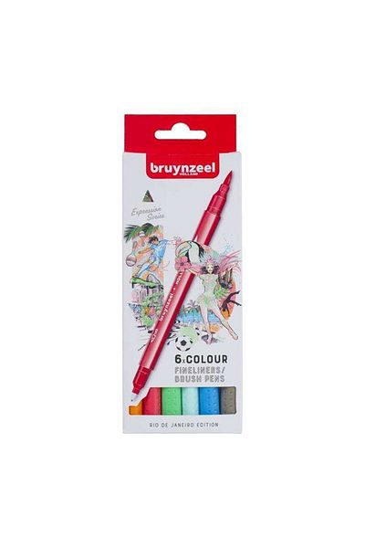 Bruynzeel Rio De Janeiro Edition Fineliner Double Sided Brushpen 6 Colors