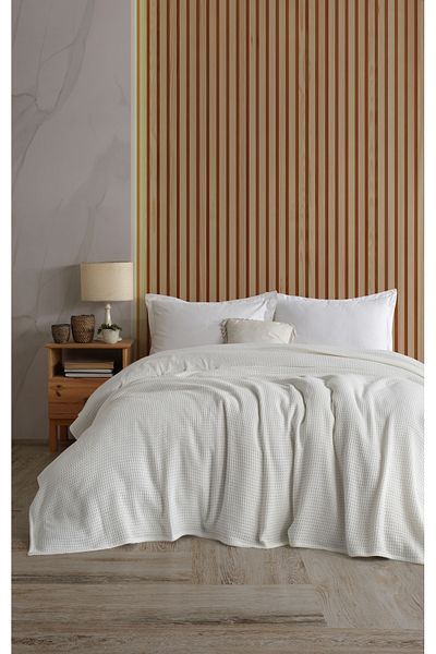 Lucy and Home Cuvertură de pat 100% bumbac jacquard alb cadru 160x240cm