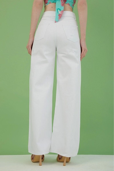 LİMABEL Λευκό ψηλόμεσο φαρδύ τζιν Λευκό φαρδύ τζιν με κορδόνι τζιν 100% βαμβάκι