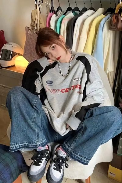 EFBUTİK Gray Sleeve Detail F426 Center Raised Sweatshirt