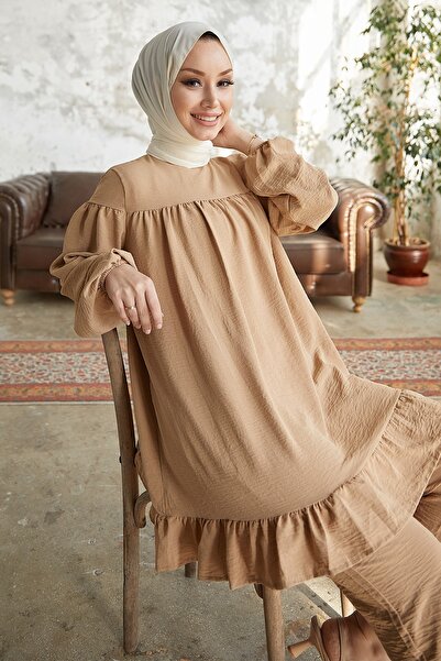 InStyle Dvojitá súprava živej sukne s volánom – svetlohnedá