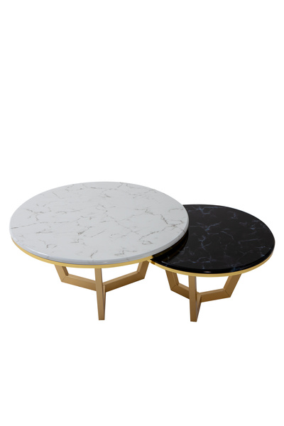 MOBETTO Gloria Salon&Oturma Odası 2'li Gold Ayaklı Zigon Sehpa Takımı - Beyaz...