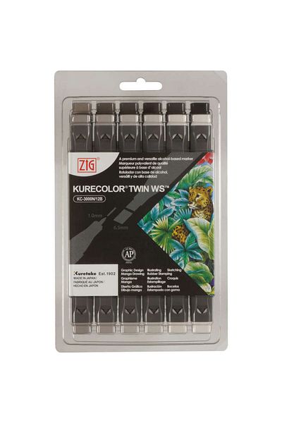 Zig Kurecolor Twin Ws Marker Warm Gray Color Set of 12