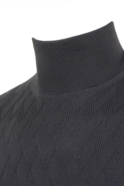 Çizgi Triko Ανδρικό πλεκτό πουλόβερ με πλήρες ζιβάγκο με μοτίβο κανονική εφαρμογή με ελαστικά μανίκια και μέση