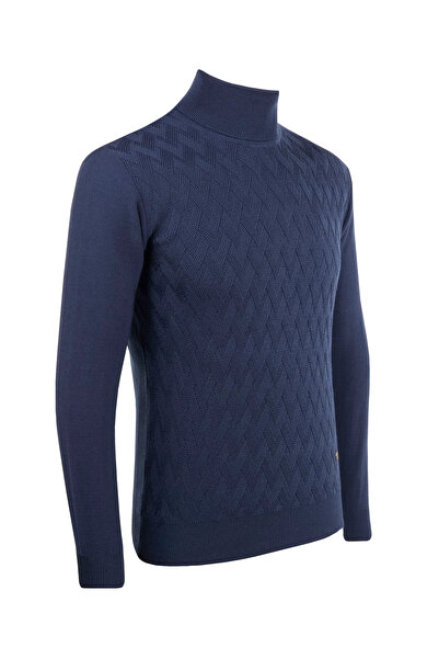 Çizgi Triko Ανδρικό πλεκτό πουλόβερ με πλήρες ζιβάγκο με μοτίβο κανονική εφαρμογή με ελαστικά μανίκια και μέση