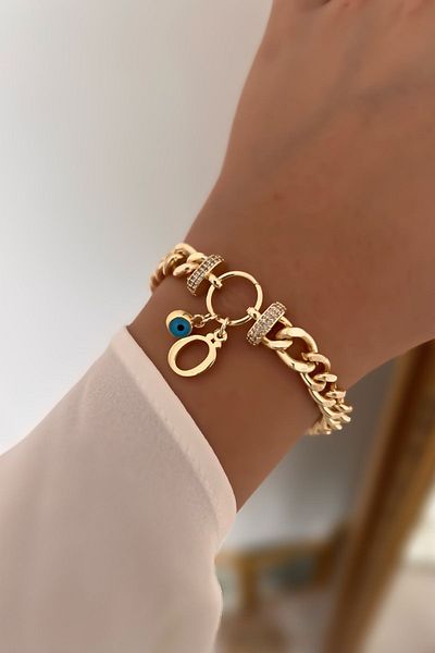 Trendy Butik حرف Ö وعين الشر متدلية من حجر الزركون