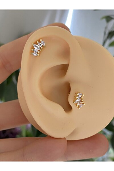 Arescollection cerrahi çelik zirkon taşlı önden takmalı arkası düz tragus helix kıkırdak conch lobe piercing küpe
