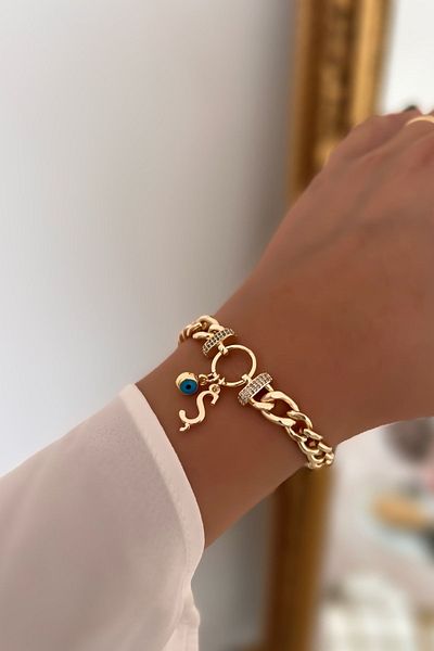 Trendy Butik حرف S وعين الشر متدلية من حجر الزركون