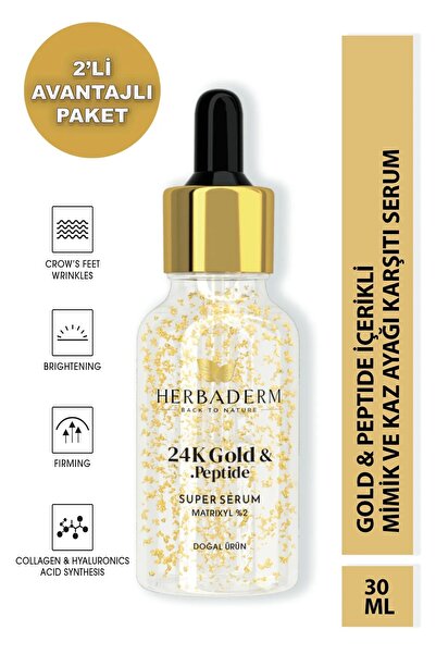 Herbaderm Süper Serum (24K GOLD&PEPTİDE MATRİXYL %2) Mimik Ve Kaz Ayağı Karşıtı 30 ml X 2