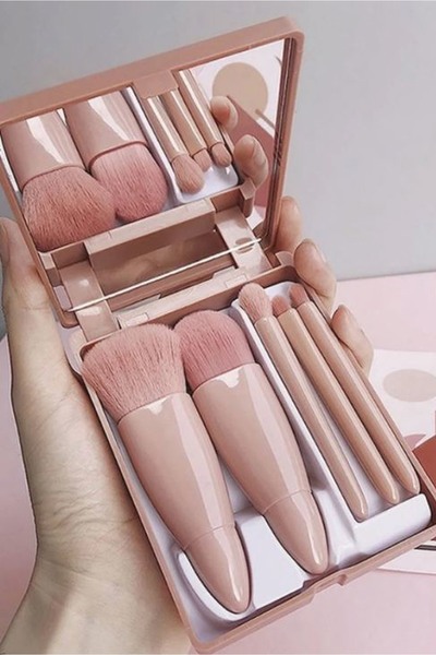 SHILOX Portable 5-Piece Mirrored Makeup Brush Set Professional Blush-Foundation