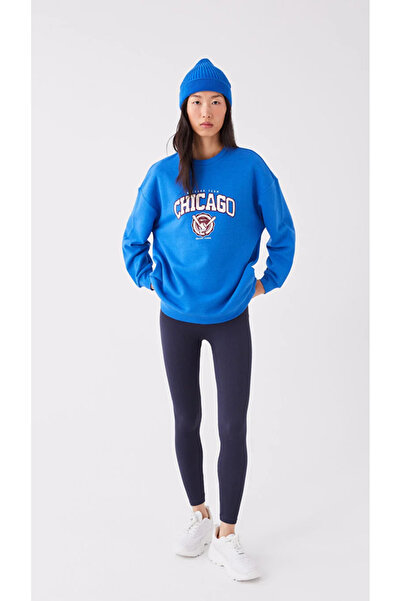 LC Waikiki Bisiklet Yaka Baskılı Uzun Kollu Oversize Kadın Sweatshirt