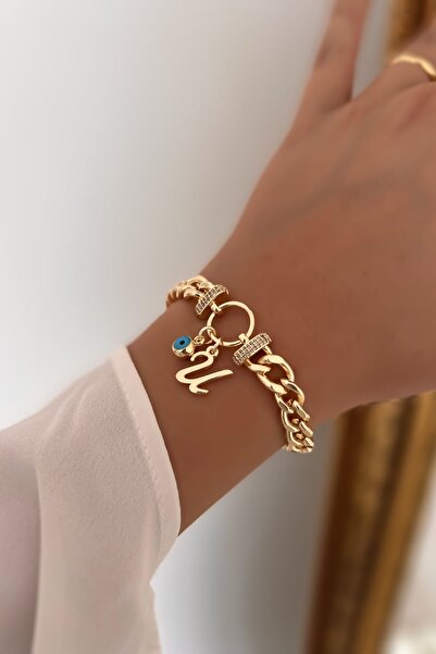 Trendy Butik سوار خاتم من حجر الزركون بحرف U وعين الشر