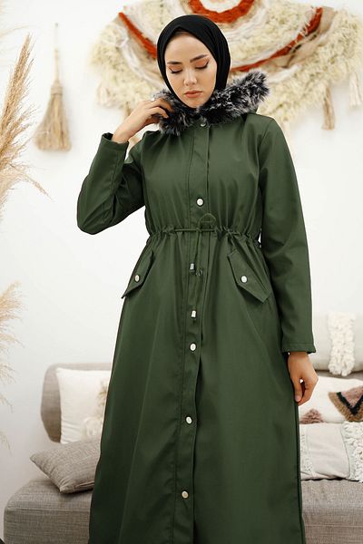 InStyle Dlouhý kabát Furry Inside Fleece 2002 - Khaki