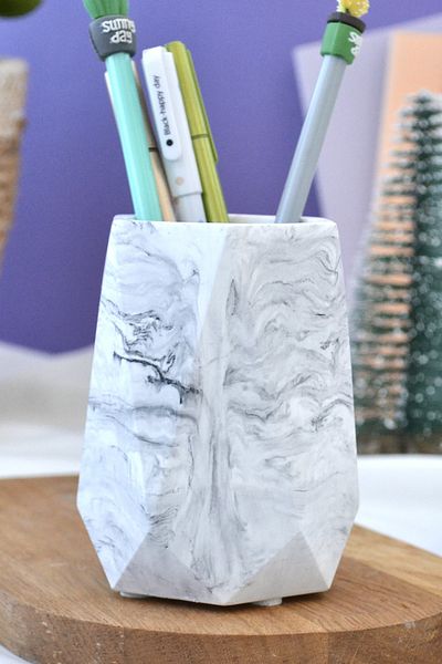 Bİ DOLU DÜKKAN Marble Patterned Double Office Set| Geometric Pen Holder Notepad Holder| Desktop Organizer