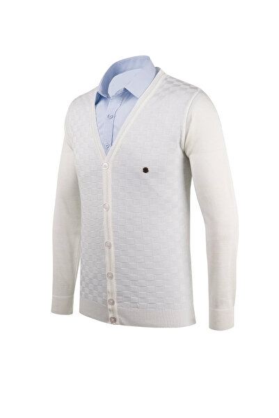Çizgi Triko Men's V-Neck Knitwear Cardigan Buttoned Patterned Steel Knit Regular Fit