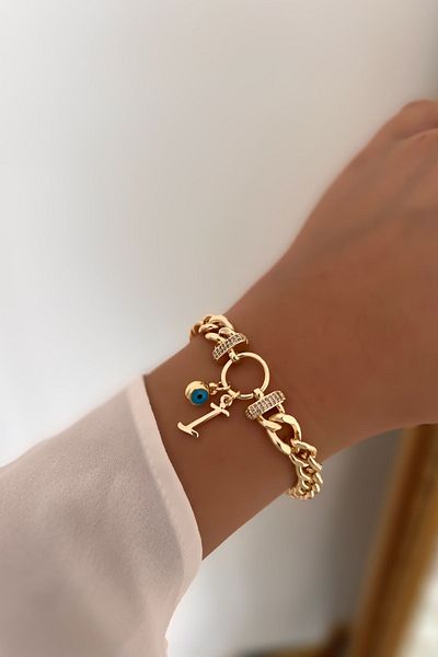 Trendy Butik حرف I وعين الشر متدلية من حجر الزركون