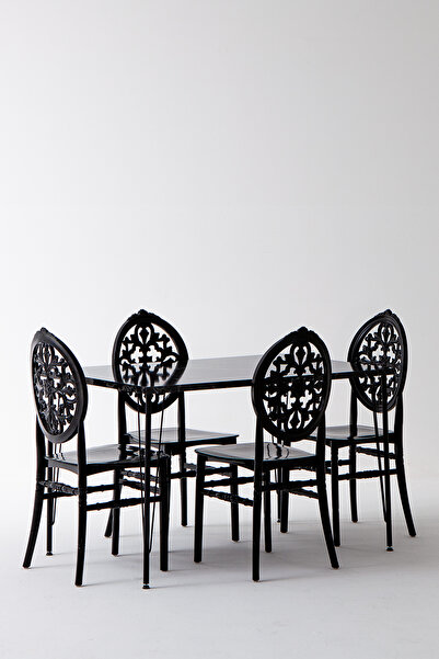SANDALİE Nero Siyah Masa 75x110 cm Venüs Siyah Sandalye Mutfak Masa Takımı