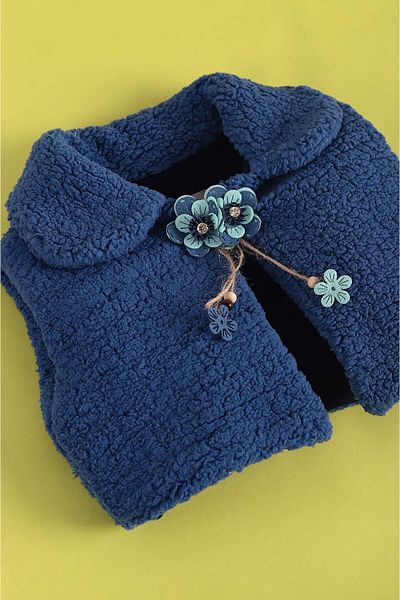 Butik Lena Indigo (1-4 Years) Flower Stone Embroidered Bronchies Lamb Fur Baby Girl Vest