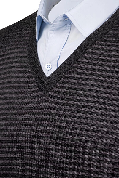 Çizgi Triko Ανδρικό πλεκτό πουλόβερ με λαιμόκοψη V με μοτίβο μανίκι και μέση ελαστικό ατσάλι πλεκτό κλασικό καλούπι