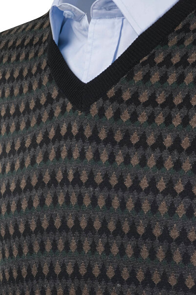 Çizgi Triko Чоловічий чорний в'язаний светр з V-подібним вирізом з візерунком кольоровий зимовий сталевий в'язаний класичний візерунок