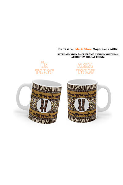 MARİS STORE Leopar Desenli M-A-B Baş Harfler-Hediyelik Kupa -Kişiye Özel İsim...