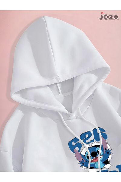 Joza Outdoors Unisex Γυναικείες Ανδρικές Basic Lilo Angel Stitch με εμπριμέ ασπρόμαυρο φούτερ Fleece με κουκούλα