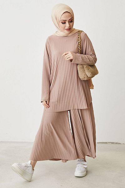 InStyle Mila Pleated Trousers Tunic Double Set - Camel