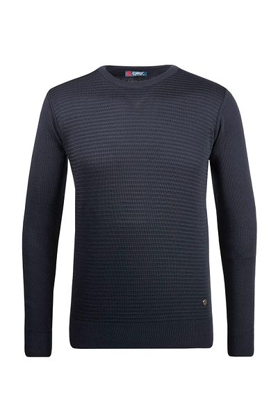 Çizgi Triko Ανδρικό πλεκτό πουλόβερ Navy Blue Crew λαιμόκοψη με μοτίβο μανίκι και μέση ελαστικό ατσάλι πλεκτό κλασικό καλούπι