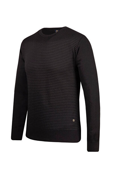Çizgi Triko Ανδρικό πλεκτό πουλόβερ με μαύρο λαιμόκοψη με μοτίβο μπράτσο και μέση ελαστικό ατσάλι πλεκτό κλασικό καλούπι