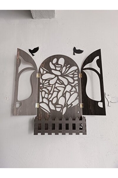 NED MDF LAZER DEKARASYON LALE ÇİÇEK DESENLİ PANJUR PENCERE KUŞLU PENCERE TEMA...