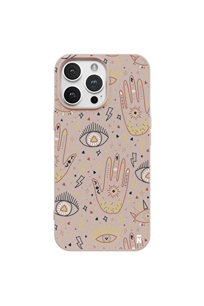 Casen Iphone 14 Pro Max Özel Tasarım Gizemli Mistik Göz Pudra Pembe Silikon T...