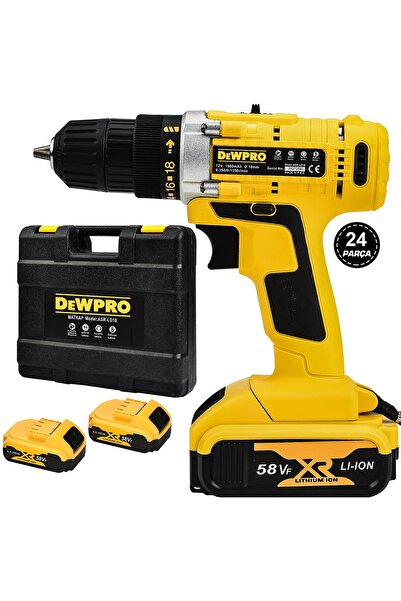DEWPRO Extra Şarjlı Matkap Vidalama Çift Akülü 24 Parça Mavi 58 VF 5 Ah Sarı