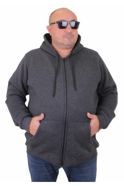 MocGrande Μεγάλο μέγεθος Unisex Hooded 3ip Sweat 11701 Anthracite Melange