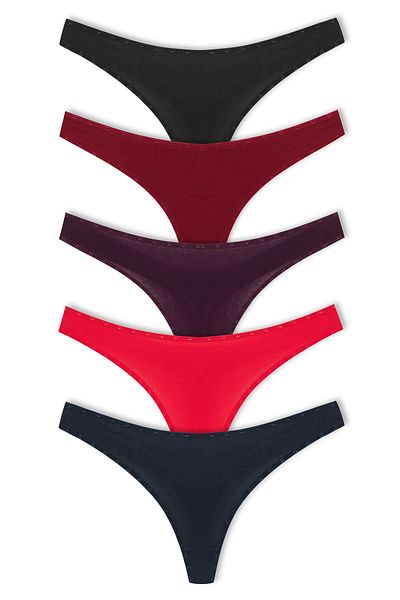 HNX Cotton Heart Rubber Basic Thong Γυναικεία κιλότα 5 τεμαχίων