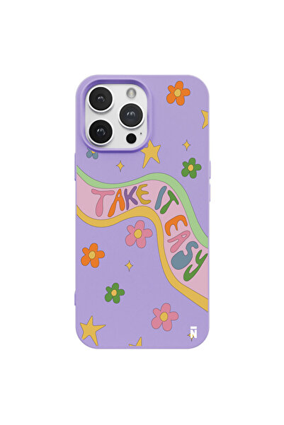 Casen Iphone 14 Pro Max Özel Tasarım Yazılı Çiçek Figürlü Lila Renkli Silikon...