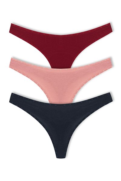 HNX Cotton Heart Rubber Basic Thong Women's Panties 3-Piece